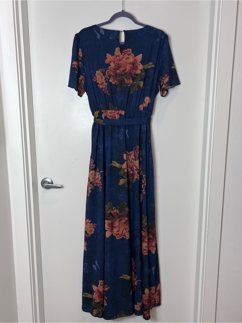 Baltic Born Colina Maxi Dress Navy Blue Floral Women's XL Side Slit Tie Waist - Picture 11 of 11
